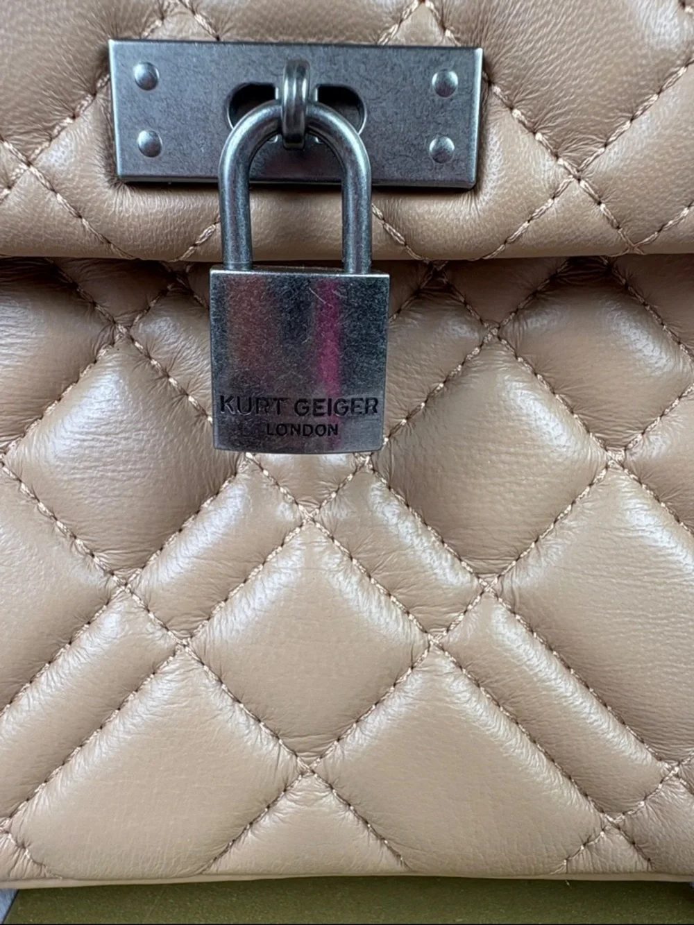 Kurt Geiger London Brixton Diamond Quilted Leather Camel Tan Antiqued Hardware